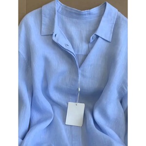 Camicetta in <span class=keywords><strong>Lino</strong></span> Autunnale 2026 all'Ingrosso, Stile Francese Chic, <span class=keywords><strong>Camicia</strong></span> Larga a Maniche Lunghe in Cotone e <span class=keywords><strong>Lino</strong></span>, Top Elegante Vintage <span class=keywords><strong>Blu</strong></span> da <span class=keywords><strong>Donna</strong></span> per il Lavoro - Product Image 4