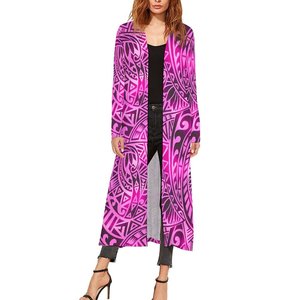 New High Quality Custom Female <strong>Trench</strong> <strong>Coat</strong> Fiji Tonga Polynesian Tribal Print Summer Lady Open Cardigan Big <strong>Size</strong> Kimono Cardigan - Product Image 4