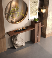 Console Moderne en Bois Massif avec Miroir, Finition Effet Pierre, Design Mural Étroit pour Entrées de Villas et Couloirs, Écologique