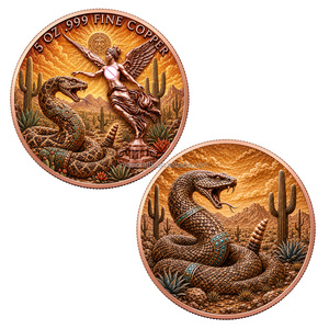 Koin Tembaga Murni 999 5Oz, Bentuk Bulat, Dua Sisi, Relief 3D Tinggi, Motif Ular Berbisa Gurun & Dewi Kemenangan - Product Image 3