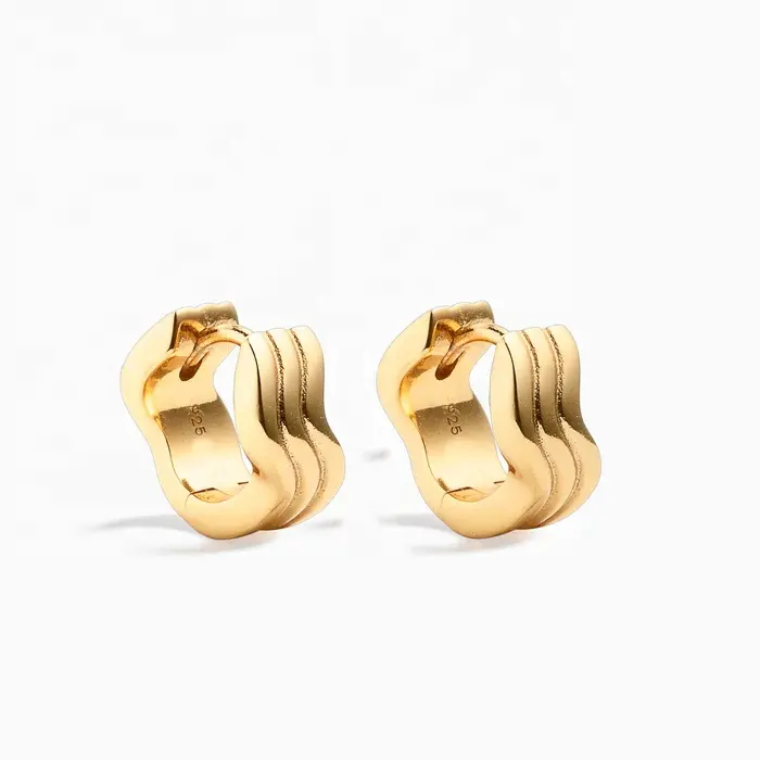 LOZRUNVE Moda Jóias 925 Designer De Prata Inspirado Onda Bold Huggie Hoop Earring