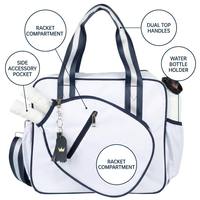 Sac de raquette Oxford durable et léger avec compartiment rembourré et poche latérale zippée pour femmes, idéal pour le tennis et le club