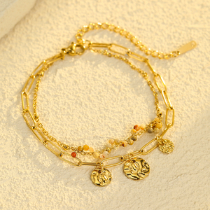 Collier avec pendentif en pierre naturelle multicolore NIMAI et bracelets à double chaîne pour femmes, ensembles de bijoux en acier inoxydable - Product Image 6