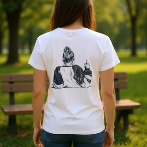 Camiseta blanca con diseño gráfico de boceto de mujer vista por detrás, ropa informal unisex - Product Image 3