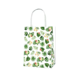 Xindeli BD014 12PCS Hawaii leaves Aloha Party Favors Bags Shopping Packaging Birthday Party Gift Paper Bags with Handle