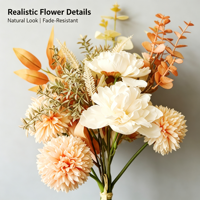 Bunga Peony Krisan Campuran Warna Musim Gugur Hangat, Daun Eucalyptus Oranye, Pengisi Vas, Dekorasi Meja, Buket Bunga Artificial