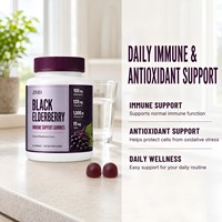 Formule Zwarte Vlierbessengummies |   4 essentiële voedingsstoffen in 2 gummies |   Vitamine C 120 mg D3 1000 IE Zink 10 mg |   Pectine van zwarte bessen