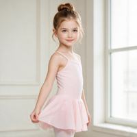 Justaucorps de ballet pour filles AM003, bretelles spaghetti, dos croisé, jupe en mousseline, en spandex et coton doux, pour la danse, l'entraînement et les spectacles pour tout-petits
