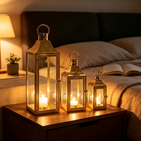 Lanterne en verre en acier inoxydable, porte-bougie décoratif, compatible avec les lumières LED pour mariage, patio, décoration de la maison