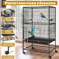 Grande cage d'élevage pour perroquets et calopsites avec étagère en fer et plastique émaillé 132x52x79cm – Peut accueillir plusieurs espèces d'oiseaux