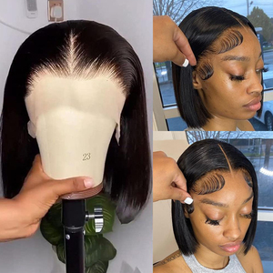 Pelucas <span class=keywords><strong>de</strong></span> cabello humano virgen vietnamita 13x4 <span class=keywords><strong>de</strong></span> doble densidad, lisas, estilo bob, con encaje frontal, para mujeres afroamericanas, venta al por mayor - Product Image 2