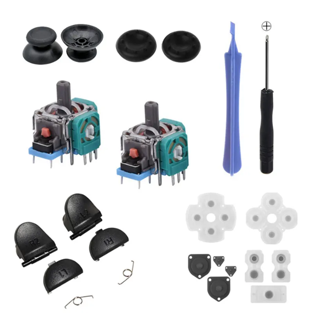 Full Set Repair Parts for PS4 Controller Conductive Rubber Pad Screwdriver Cover Sets for PS4 Joystick Analog