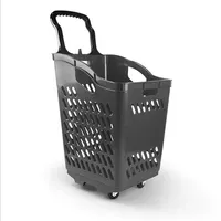 Cesta de la compra de cuatro ruedas, carrito grande de plástico para supermercado