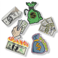 Patch thermocollant brodé en tissu sergé, motif dollar et sac à monnaie, en gros, en stock, pour chapeaux, sacs et vêtements