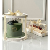 Boîte à gâteau transparente ronde en PET transparent de haute qualité avec couvercle et ruban boulangerie fête d'anniversaire boîtes à gâteaux Surprise boîte transparente gâteau