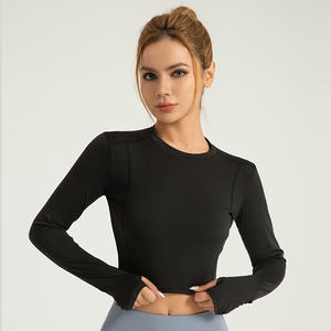 เสื้อผ้ากีฬาผู้หญิงแบบไร้ตะเข็บน้ำหนักเบา แห้งเร็ว สำหรับออกกำลังกาย โยคะ วิ่ง ฟิตเนส แขนยาว ขายส่ง - Product Image 3