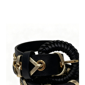 Cintura Vintage di Lusso in Pelle PU Intrecciata per Donne, Catena Metallica Dorata, Fibbia Rotonda alla Moda, Accessorio per Abiti e Cappotti - Product Image 4