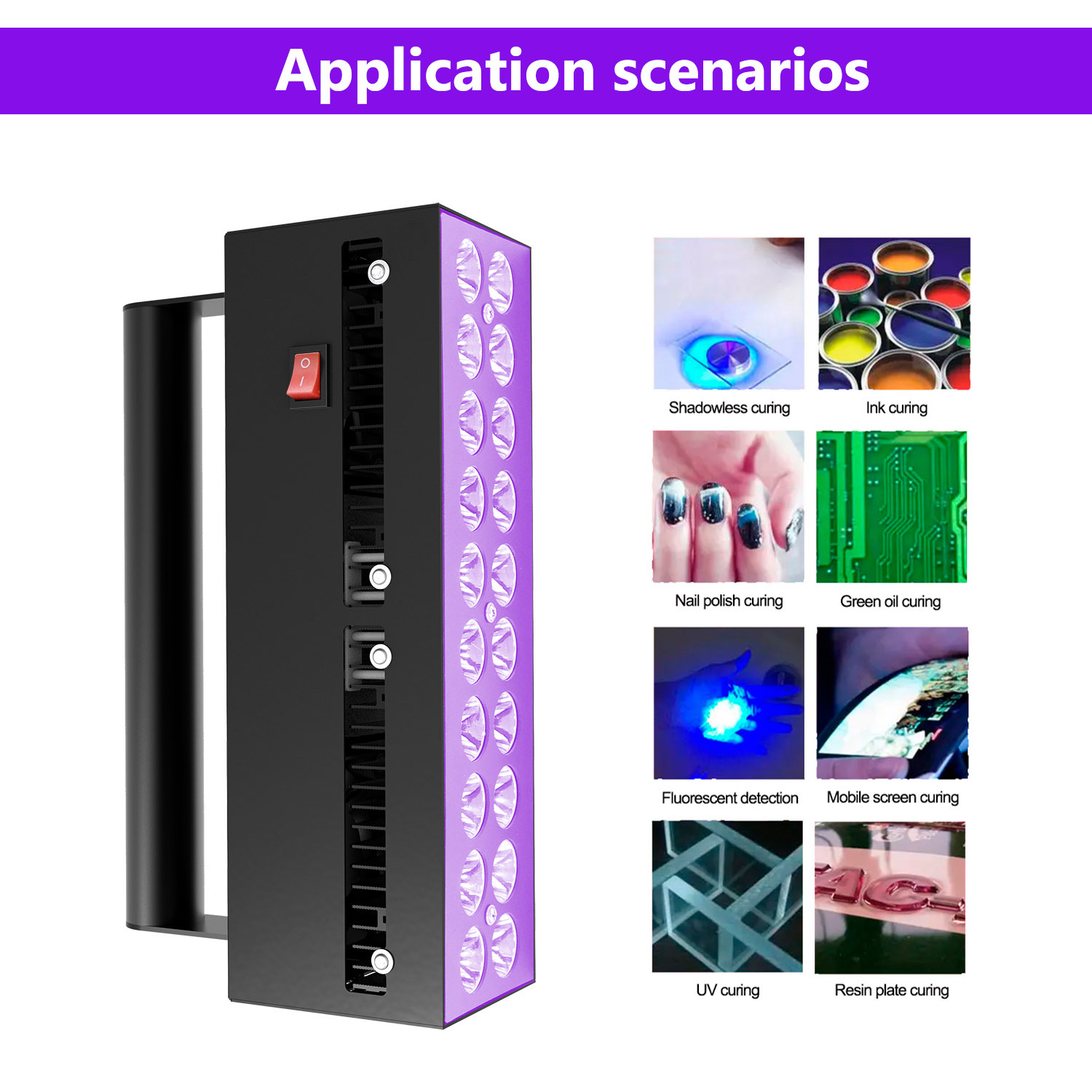 YXO YUXINOU 200W 365NM LED UV Curing Lamp Portable for Office & Home Use Fast Dry Ink Varnish Adhesive 3D Printing PCB Board