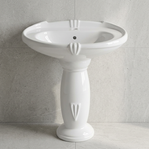 Lavabo de Cerámica Blanca de Calidad de Exportación con Pedestal, Montado en la Pared, para Baño - Product Image 2