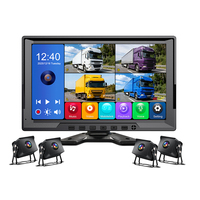 Sistem Pemantauan Kendaraan 4CH dengan Layar Quad 10.1 Inci, Monitor Keamanan Mobil, Kamera Cadangan Berkabel, dan 4 Kamera 1080P untuk Truk dan Bus