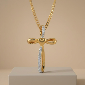 Colgante Clásico en Forma de Cruz con Diamantes Cultivados en Laboratorio, Motivo de Corazón, Piedras Redondas, Colgante de Oro Personalizado con Diamantes Cultivados en Laboratorio, Estilo Hip Hop - Product Image 1