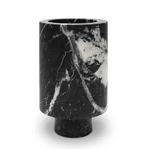 Large Marble Vase Modern Water Jar Black Stone Flower Vase In Black Marble Stone Vase