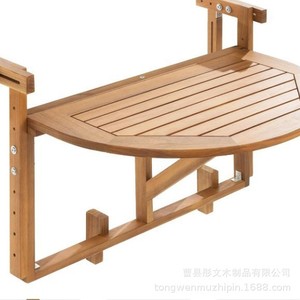 Wooden Folding <b>Table</b> Balcony Bar Counter Adjustable <b>Outdoor</b> Snack <b>Table</b> Solid Wood Hanging Railing Mount - Product Image 5