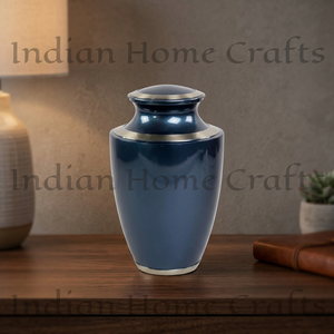 Blue Brass Cremation Urn Keepsake <b>Ashes</b> Memorial <b>Casket</b> with Candle Holder Portable Tabletop Decor - Indian Home Crafts - Product Image 3