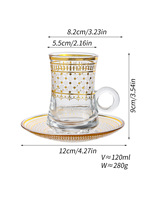 Tasse à eau en verre transparent créative, tasse à café et à latte en verre teinté à motifs en relief estampés à l'or