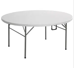 Table de fête ronde en plastique HDPE, de 4 et 6 pieds, à l'extérieur, blanc, semi-pliable