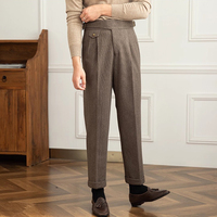 Pantalon de costume drapé taille haute à boutons, couleur unie, style italien Naples Paris, pour homme, collection automne