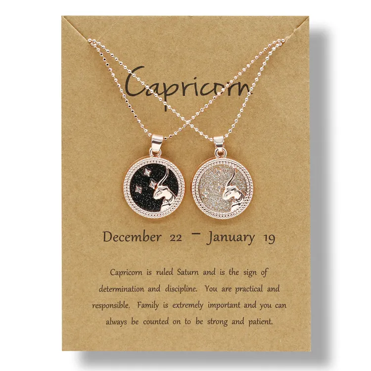 Bisuteria Dag En Nacht 12 Zodiac Ketting Wens Kaart Sieraden Ronde Horoscoop Astrologie Hanger Sterrenbeeld Ketting Voor Cadeaus