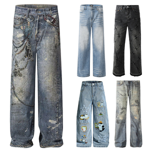 Pantalones Vaqueros Clásicos Gris <span class=keywords><strong>Cemento</strong></span> Lavado al por Mayor, Estilo Urbano, <span class=keywords><strong>Color</strong></span> Sólido, Minimalistas, Oversize, de Corte Recto, de Algodón <span class=keywords><strong>para</strong></span> Hombre - Product Image 4