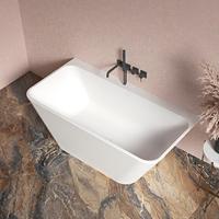Baignoire autoportante ovale en pierre artificielle pour mur arrière, baignoire profonde pour hôtel, surface solide moderne, capacité 60 gallons+, durable