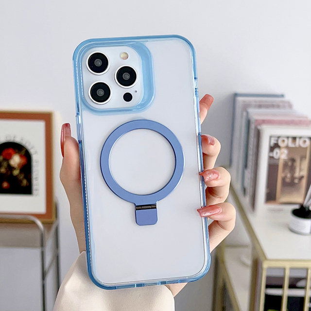 Built in Aligned Magnets Compatible for Wireless Charging PC TPU Shockproof case for iPhone 15 With Ring Holder Kickstand
