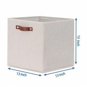 Fabric Storage Cubes Storage <b>Bins</b> with <b>Dual</b> Leather Handles Baskets 13x13 Foldable Cube Organizers for Shelves - Product Image 2