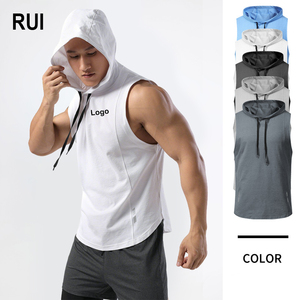 Débardeurs à capuche sans manches pour hommes RUIQUWIN avec logo personnalisé, couleur unie, séchage rapide, respirants, grandes tailles, pour l'entraînement, le cyclisme et le sport - Product Image 1