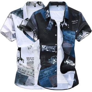 Chemises pour hommes taille 5XL 6XL 7XL, chemises habillées décontractées d'été à manches courtes avec impression numérique pour hommes, col rabattu, coupe ajustée - Product Image 1