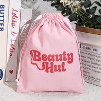 Pochette en coton sergé rose 15*20 cm pour perruques et cosmétiques, avec logo personnalisé imprimé, idéale pour emballer des cadeaux, des accessoires de lingerie, avec cordon de serrage