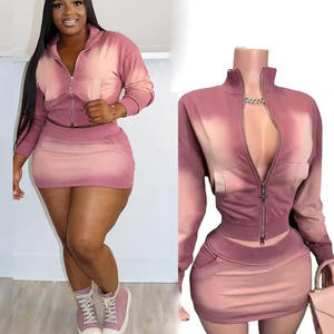 2025 autunno inverno personalizzato da donna 2 pezzi Sexy <span class=keywords><strong>Slim</strong></span> <span class=keywords><strong>Fit</strong></span> felpa con cappuccio e sopra la gonna in vita con cerniera al ginocchio stile lavato - Product Image 2