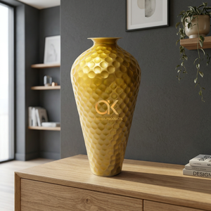 AK Brass <b>Big</b> honeycomb golden gold design <b>flower</b> vase metal iron aluminium <b>big</b> side corner <b>flower</b> vase <b>pot</b> planter - Product Image 1