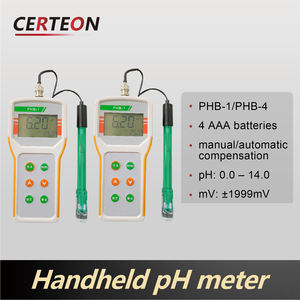 เครื่องวัดค่า <span class=keywords><strong>pH</strong></span> แบบพกพาพร้อมระบบชดเชยอุณหภูมิสำหรับการทดสอบน้ำเสีย - Product Image 2