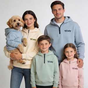 OEM ODM 無地 カスタムロゴ 暖かい 親子犬 カップル 快適 1/4ジッパー パーカー プルオーバー ペット犬 男の子 家族服 - Product Image 1