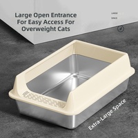 Bac à litière pour chat rectangulaire semi-fermé en acier inoxydable, manuel, désodorisant, surélevé, anti-éclaboussures, design facile à nettoyer, avec pelle à litière