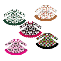 Meilleure vente Robe de Noël à manches longues imprimée Père Noël pour filles jupe évasée à volants pour enfants vêtements en bambou très doux