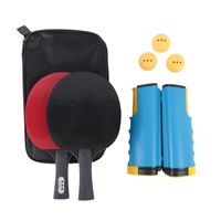 Ping-pong, ensemble de tennis de table professionnel pour 2 joueurs, raquette personnalisée en bois pur, portable, 2 raquettes, 3 balles, filet portable, double raquette