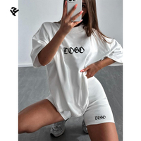 F240581 Ensemble 2 pièces personnalisé T-shirt surdimensionné pour femmes Nouveaux hauts à la mode T-shirt décontracté et Legging court Ensemble short et motard 2026