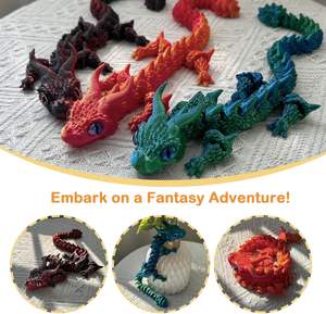 Juguete Antiestrés de Dragón Impreso en 3D de 12 Pulgadas, Rojo y Negro, con Ojos Vívidos, Flexible y Articulado, Decoración para Escritorio Ejecutivo, para Hogar y Oficina, Hecho de Plástico - Product Image 4