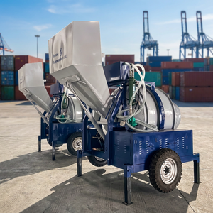 Bétonnière mobile diesel pour le pavage routier JZC350, type à trémie élévatrice, avec attelage <span class=keywords><strong>de</strong></span> remorque - Product Image 2
