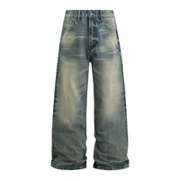 Pantalon en jean délavé de style rétro premium pour hommes et femmes, coupe droite ample, inspiré des rues américaines